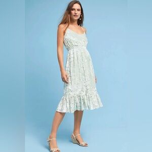 HEMANT & NANDITA Mint and Gold Floral Burnout Dress